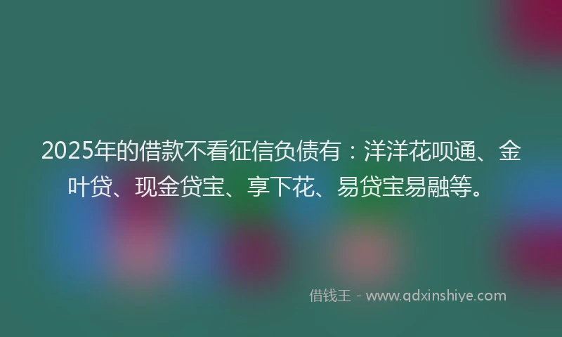 2025年的借款不看征信负债有：洋洋花呗通、金叶贷、现金贷宝、享下花、易贷宝易融等。