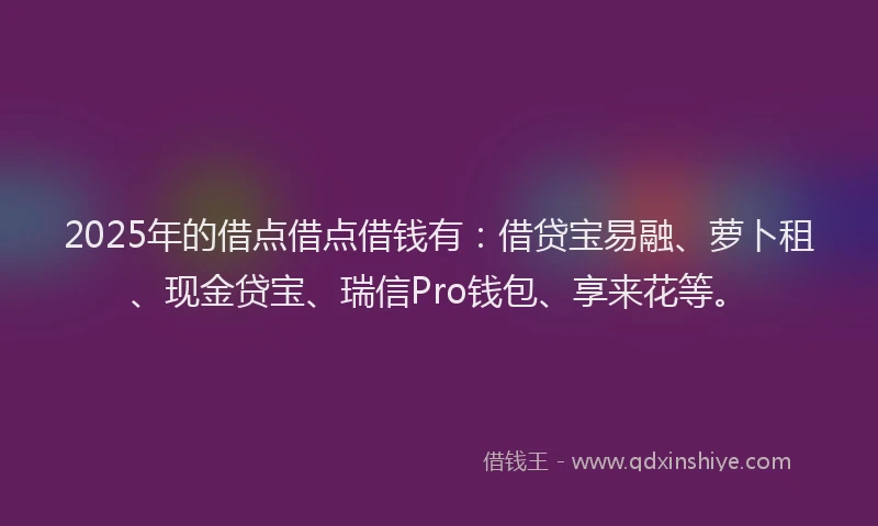 2025年的借点借点借钱有：借贷宝易融、萝卜租、现金贷宝、瑞信Pro钱包、享来花等。