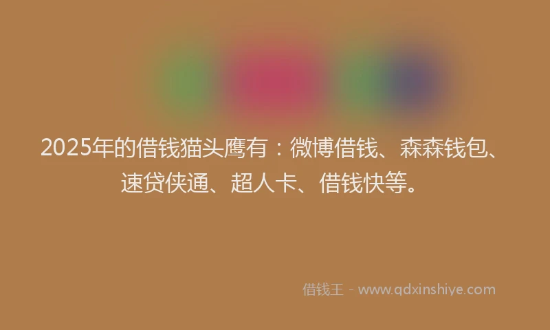 2025年的借钱猫头鹰有：微博借钱、森森钱包、速贷侠通、超人卡、借钱快等。