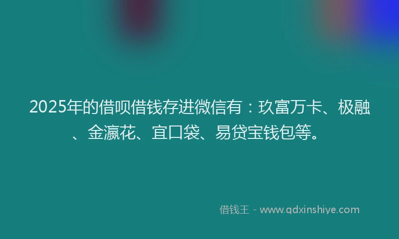 2025年的借呗借钱存进微信有：玖富万卡、极融、金瀛花、宜口袋、易贷宝钱包等。
