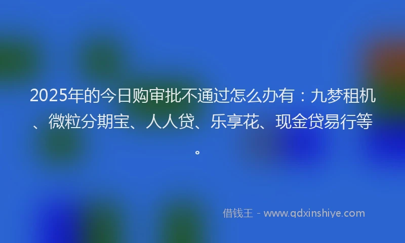 2025年的今日购审批不通过怎么办有：九梦租机、微粒分期宝、人人贷、乐享花、现金贷易行等。