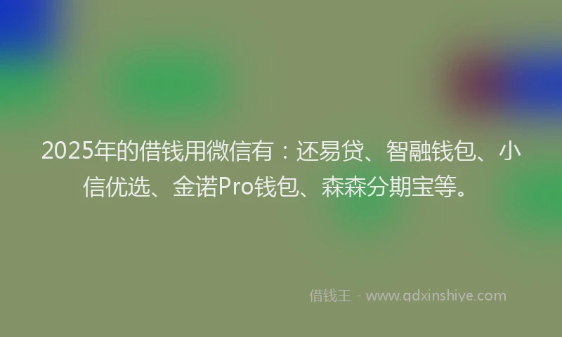 2025年的借钱用微信有：还易贷、智融钱包、小信优选、金诺Pro钱包、森森分期宝等。