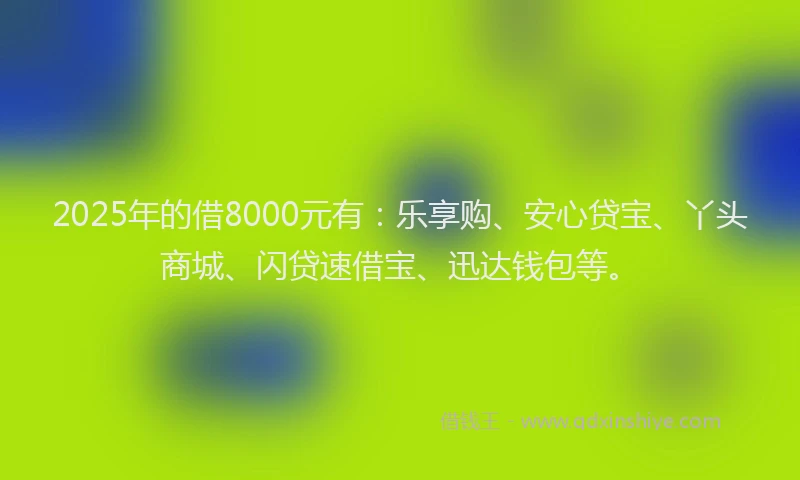 2025年的借8000元有：乐享购、安心贷宝、丫头商城、闪贷速借宝、迅达钱包等。