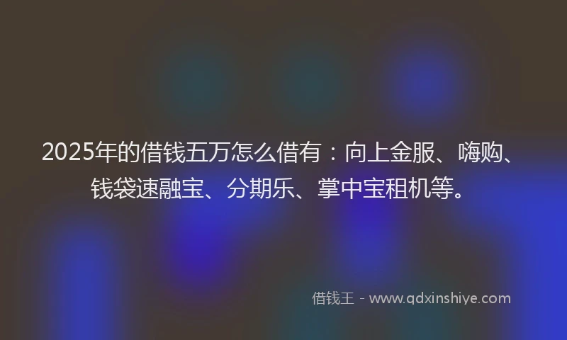 2025年的借钱五万怎么借有：向上金服、嗨购、钱袋速融宝、分期乐、掌中宝租机等。