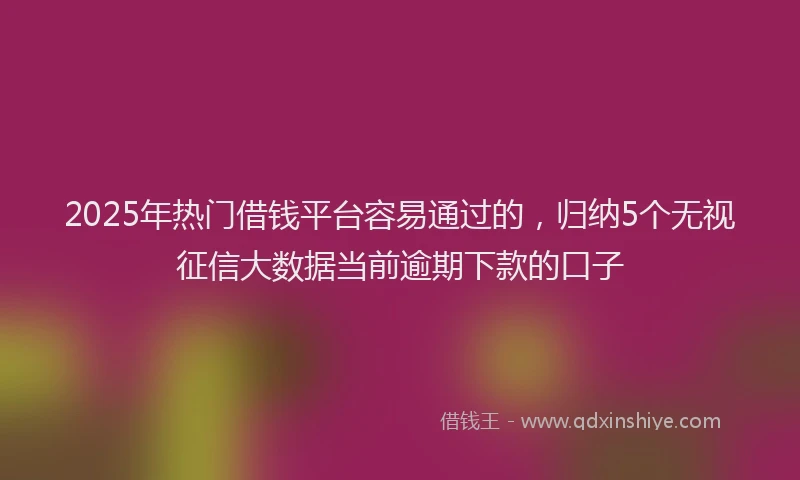 2025年热门借钱平台容易通过的，归纳5个无视征信大数据当前逾期下款的口子