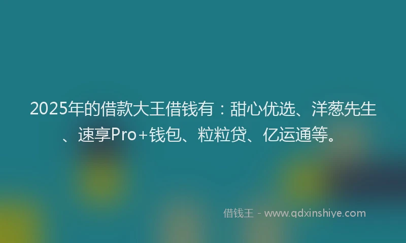 2025年的借款大王借钱有：甜心优选、洋葱先生、速享Pro+钱包、粒粒贷、亿运通等。