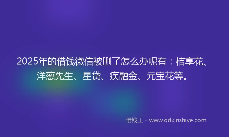 2025年的借钱微信被删了怎么办呢有：桔享花、洋葱先生、星贷、疾融金、元宝花等。