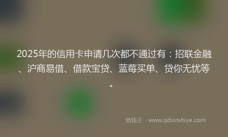 2025年的信用卡申请几次都不通过有：招联金融、沪商易借、借款宝贷、蓝莓买单、贷你无忧等。