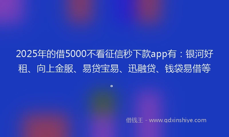 2025年的借5000不看征信秒下款app有：银河好租、向上金服、易贷宝易、迅融贷、钱袋易借等。