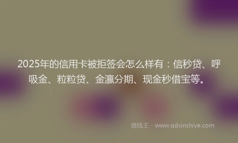 2025年的信用卡被拒签会怎么样有：信秒贷、呼吸金、粒粒贷、金瀛分期、现金秒借宝等。