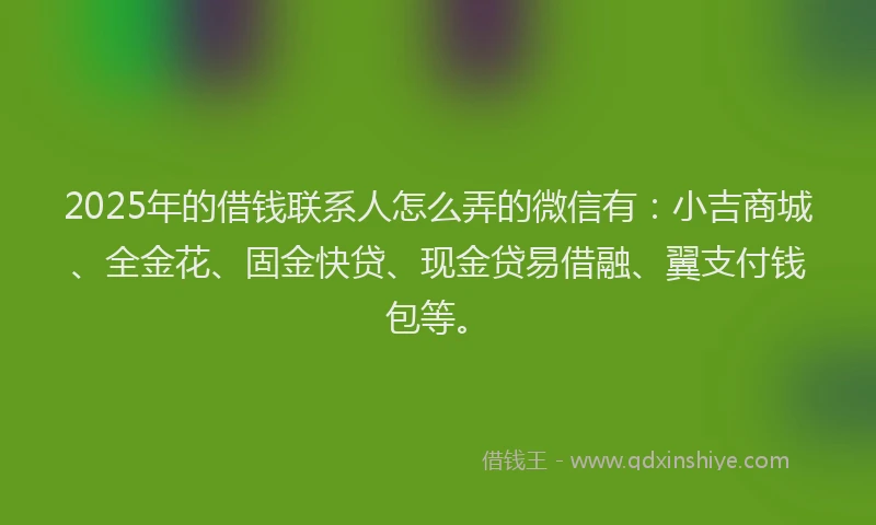 2025年的借钱联系人怎么弄的微信有：小吉商城、全金花、固金快贷、现金贷易借融、翼支付钱包等。