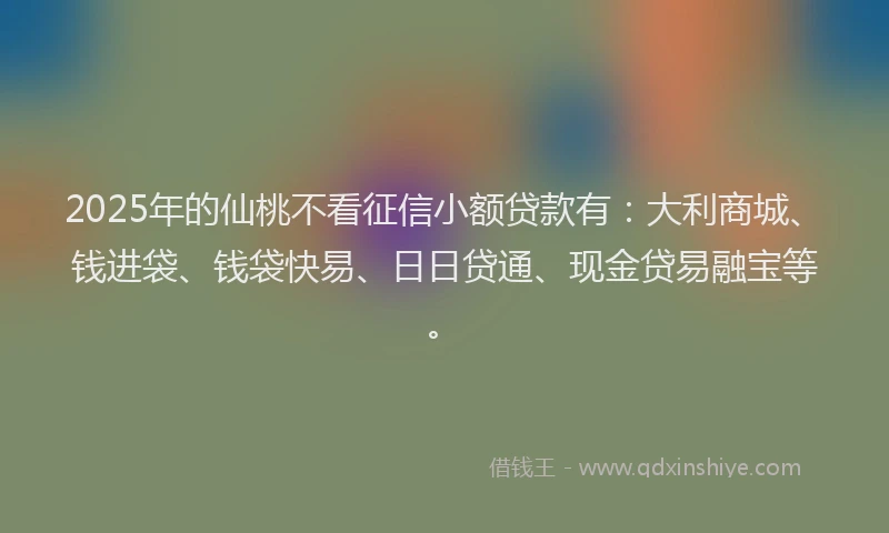 2025年的仙桃不看征信小额贷款有：大利商城、钱进袋、钱袋快易、日日贷通、现金贷易融宝等。
