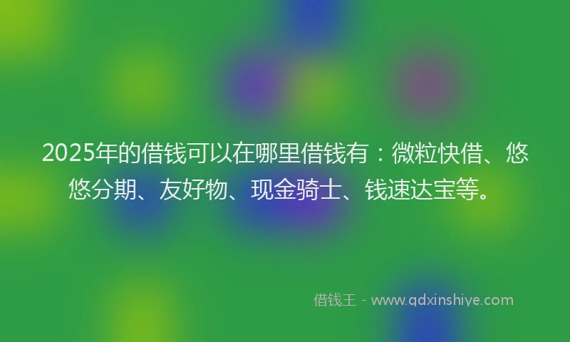 2025年的借钱可以在哪里借钱有:微粒快借、悠悠分期、友好物、现金骑士、钱速达宝等。