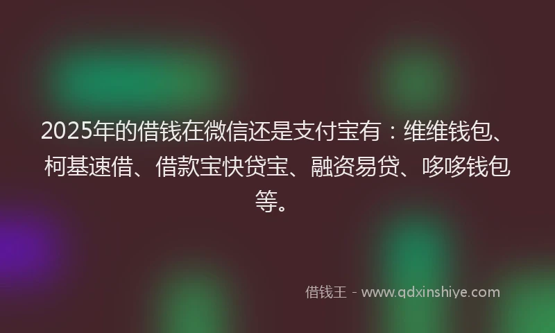 2025年的借钱在微信还是支付宝有：维维钱包、柯基速借、借款宝快贷宝、融资易贷、哆哆钱包等。