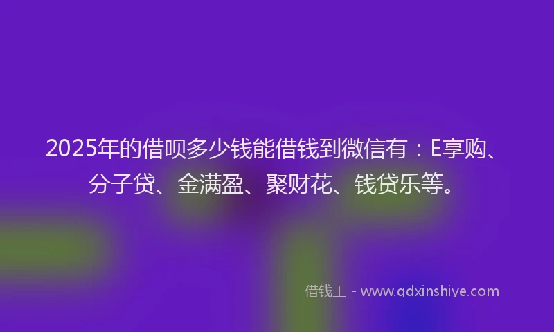 2025年的借呗多少钱能借钱到微信有：E享购、分子贷、金满盈、聚财花、钱贷乐等。