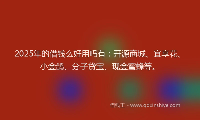 2025年的借钱么好用吗有：开源商城、宜享花、小金鸽、分子贷宝、现金蜜蜂等。