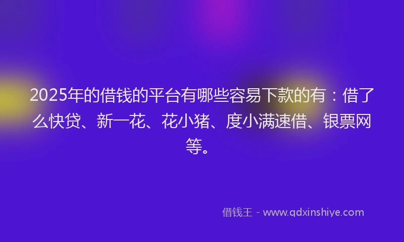 2025年的借钱的平台有哪些容易下款的有：借了么快贷、新一花、花小猪、度小满速借、银票网等。