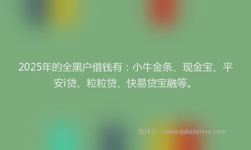 2025年的全黑户借钱有：小牛金条、现金宝、平安i贷、粒粒贷、快易贷宝融等。
