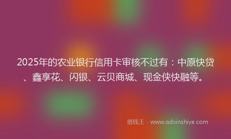2025年的农业银行信用卡审核不过有：中原快贷、鑫享花、闪银、云贝商城、现金侠快融等。