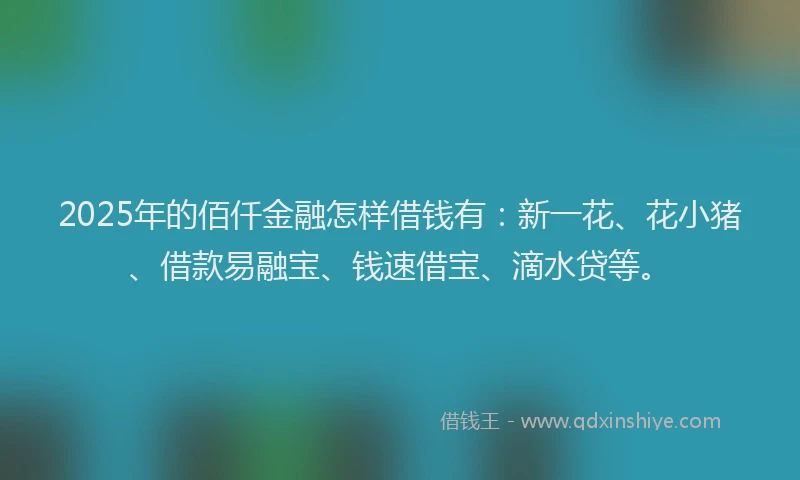 2025年的佰仟金融怎样借钱有：新一花、花小猪、借款易融宝、钱速借宝、滴水贷等。