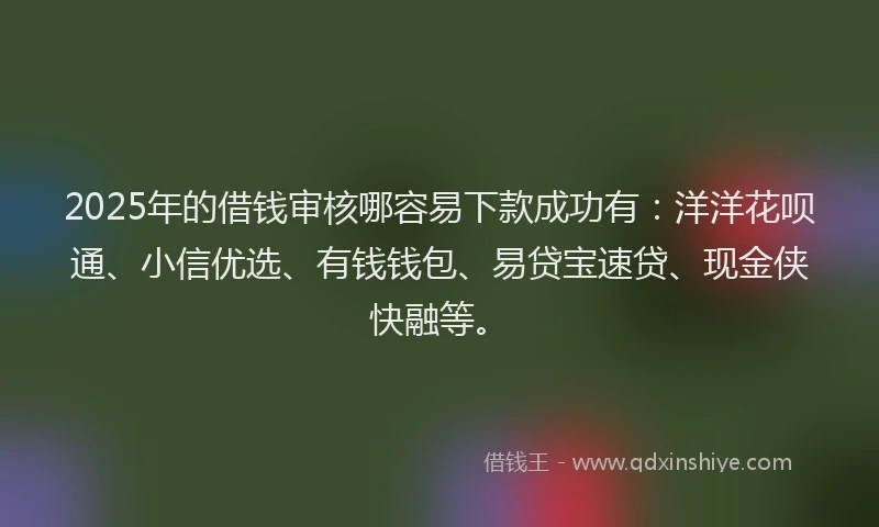 2025年的借钱审核哪容易下款成功有：洋洋花呗通、小信优选、有钱钱包、易贷宝速贷、现金侠快融等。