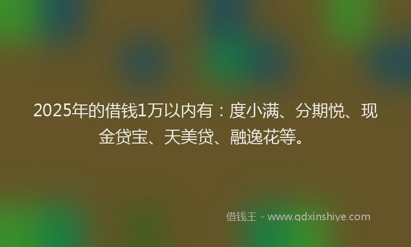 2025年的借钱1万以内有：度小满、分期悦、现金贷宝、天美贷、融逸花等。