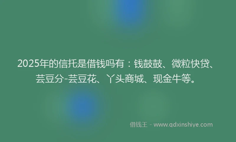 2025年的信托是借钱吗有：钱鼓鼓、微粒快贷、芸豆分-芸豆花、丫头商城、现金牛等。