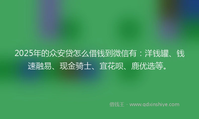 2025年的众安贷怎么借钱到微信有：洋钱罐、钱速融易、现金骑士、宜花呗、鹿优选等。