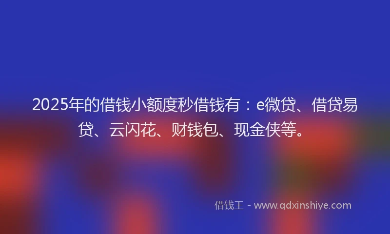 2025年的借钱小额度秒借钱有：e微贷、借贷易贷、云闪花、财钱包、现金侠等。