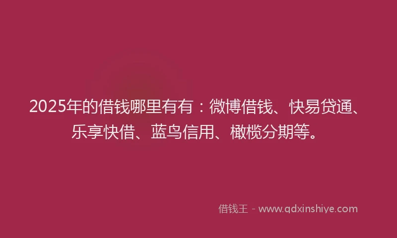 2025年的借钱哪里有有：微博借钱、快易贷通、乐享快借、蓝鸟信用、橄榄分期等。