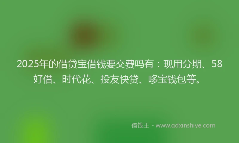2025年的借贷宝借钱要交费吗有：现用分期、58好借、时代花、投友快贷、哆宝钱包等。