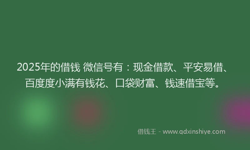 2025年的借钱 微信号有：现金借款、平安易借、百度度小满有钱花、口袋财富、钱速借宝等。