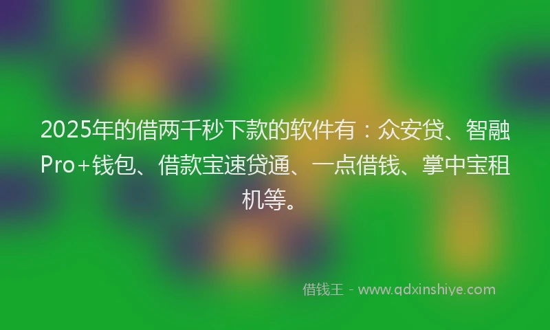 2025年的借两千秒下款的软件有：众安贷、智融Pro+钱包、借款宝速贷通、一点借钱、掌中宝租机等。