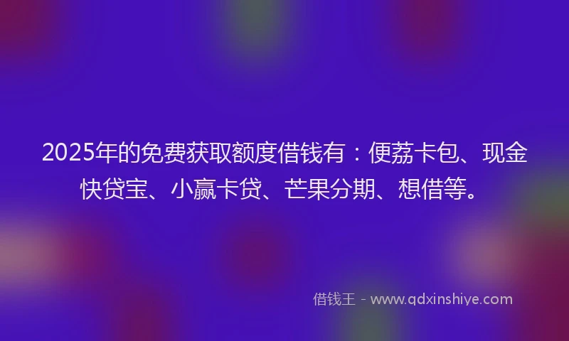 2025年的免费获取额度借钱有：便荔卡包、现金快贷宝、小赢卡贷、芒果分期、想借等。