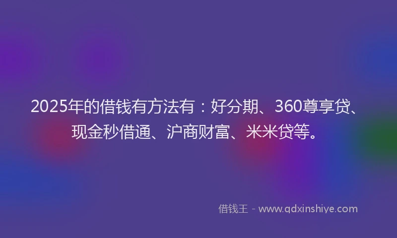 2025年的借钱有方法有：好分期、360尊享贷、现金秒借通、沪商财富、米米贷等。
