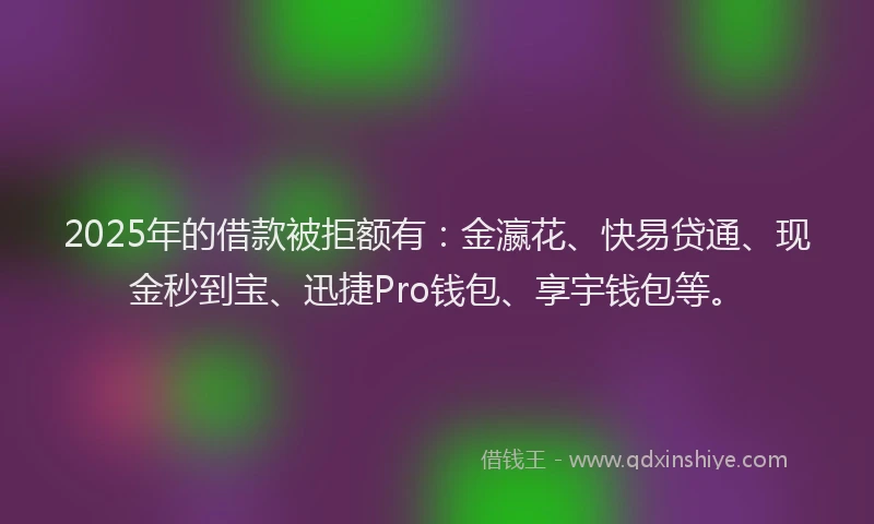 2025年的借款被拒额有：金瀛花、快易贷通、现金秒到宝、迅捷Pro钱包、享宇钱包等。