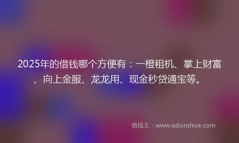 2025年的借钱哪个方便有：一橙租机、掌上财富、向上金服、龙龙用、现金秒贷通宝等。