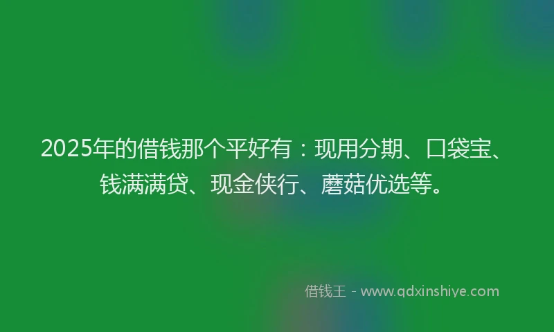 2025年的借钱那个平好有：现用分期、口袋宝、钱满满贷、现金侠行、蘑菇优选等。