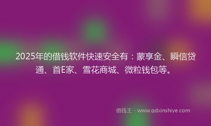 2025年的借钱软件快速安全有：蒙享金、瞬信贷通、首E家、雪花商城、微粒钱包等。