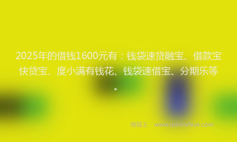 2025年的借钱1600元有：钱袋速贷融宝、借款宝快贷宝、度小满有钱花、钱袋速借宝、分期乐等。