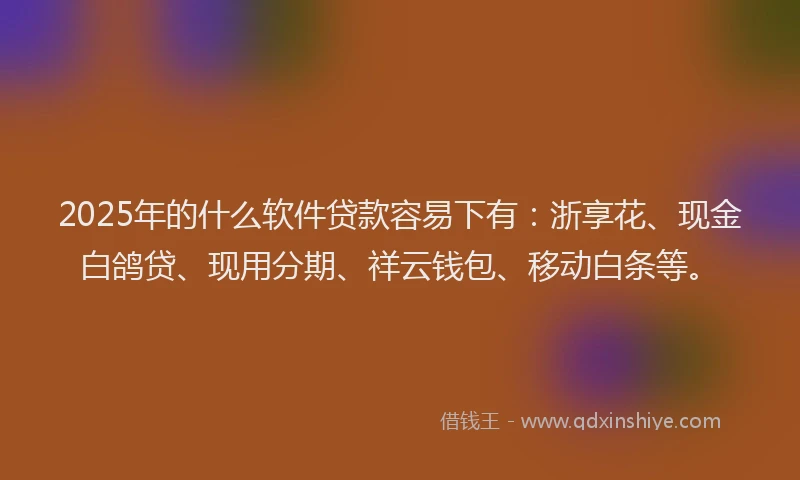 2025年的什么软件贷款容易下有：浙享花、现金白鸽贷、现用分期、祥云钱包、移动白条等。