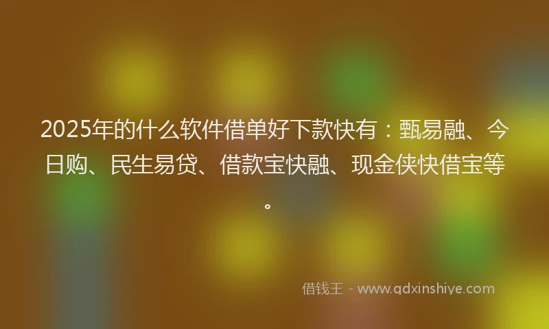 2025年的什么软件借单好下款快有：甄易融、今日购、民生易贷、借款宝快融、现金侠快借宝等。