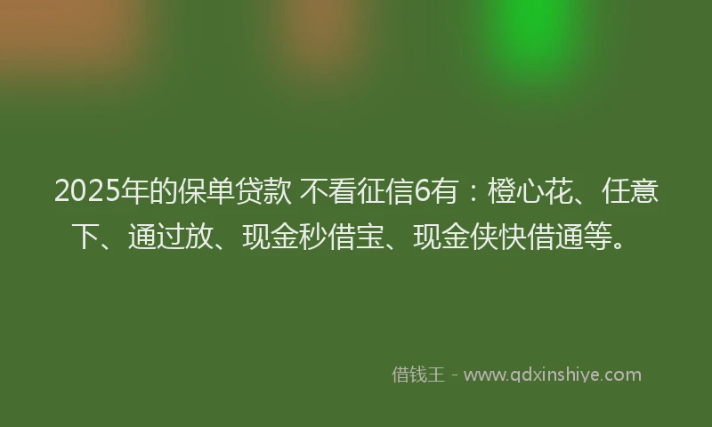 2025年的保单贷款 不看征信6有：橙心花、任意下、通过放、现金秒借宝、现金侠快借通等。