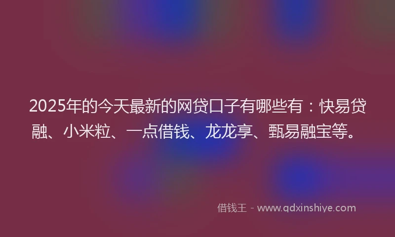 2025年的今天最新的网贷口子有哪些有：快易贷融、小米粒、一点借钱、龙龙享、甄易融宝等。