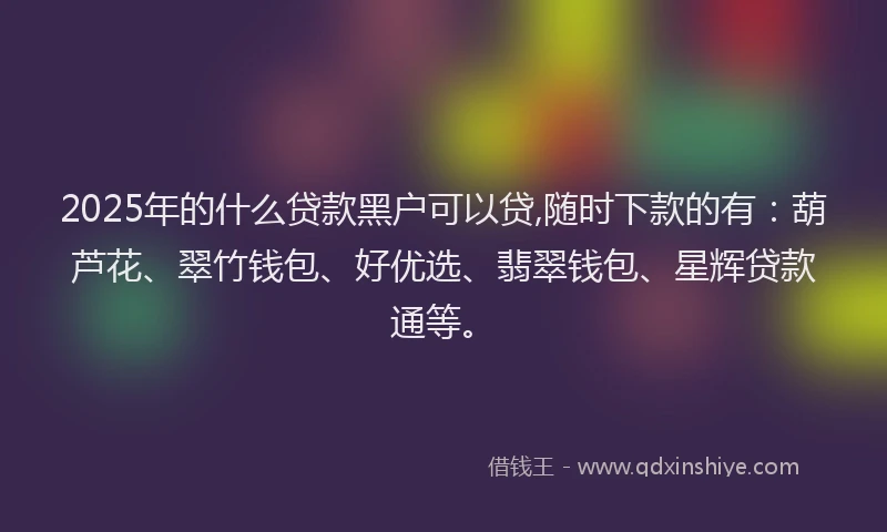 2025年的什么贷款黑户可以贷,随时下款的有：葫芦花、翠竹钱包、好优选、翡翠钱包、星辉贷款通等。