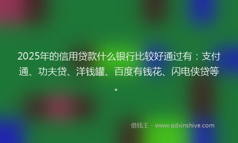 2025年的信用贷款什么银行比较好通过有：支付通、功夫贷、洋钱罐、百度有钱花、闪电侠贷等。