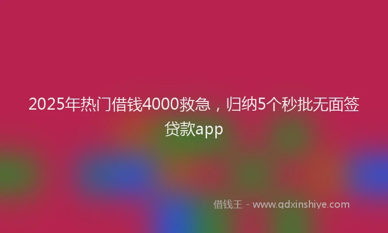 2025年热门借钱4000救急，归纳5个秒批无面签贷款app