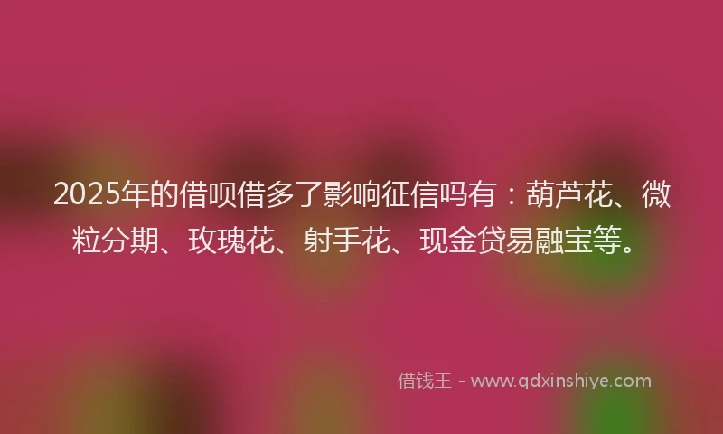 2025年的借呗借多了影响征信吗有：葫芦花、微粒分期、玫瑰花、射手花、现金贷易融宝等。