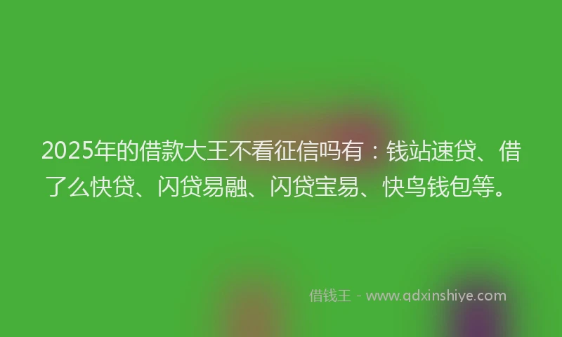 2025年的借款大王不看征信吗有：钱站速贷、借了么快贷、闪贷易融、闪贷宝易、快鸟钱包等。