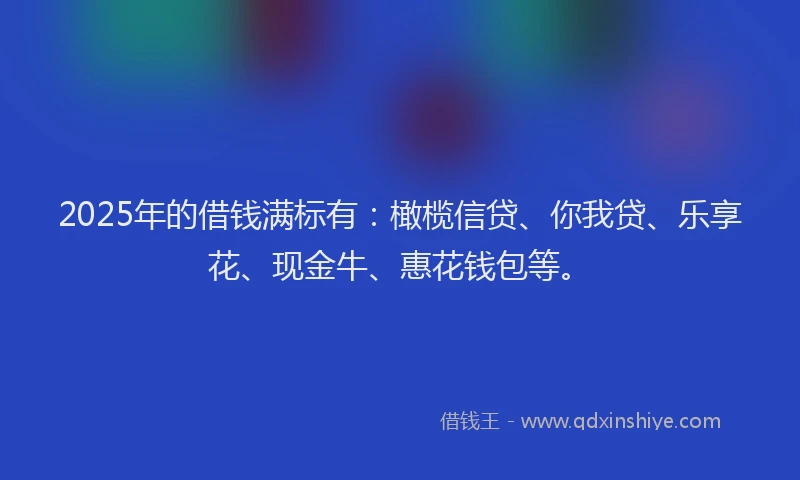2025年的借钱满标有：橄榄信贷、你我贷、乐享花、现金牛、惠花钱包等。